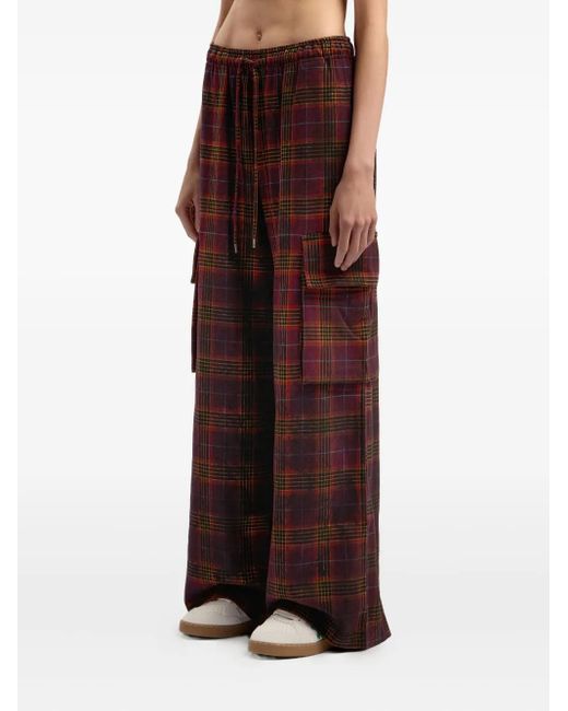 Palm Angels Purple Overdyed Check Cargo Pants Burgundy