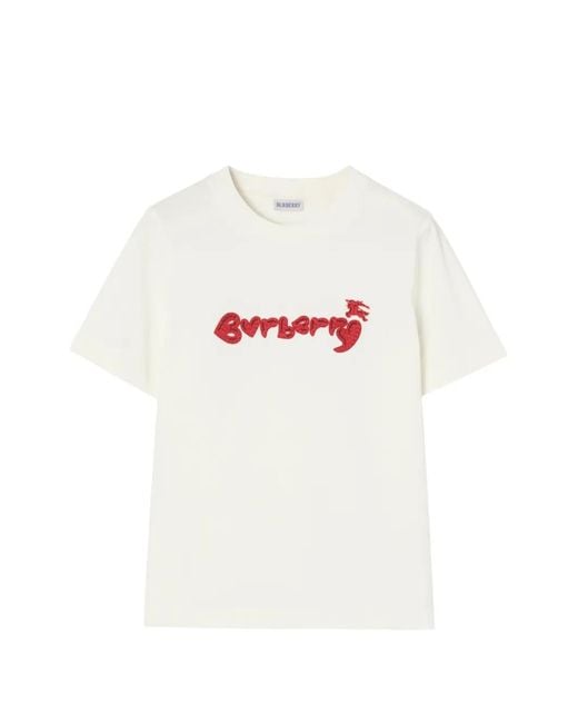 Burberry White Heart Logo Cotton T-Shirt
