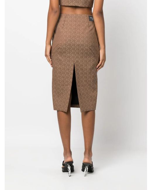 MARINE SERRE Brown Regenerated Moon Diamant Jacquard Midi Skirt