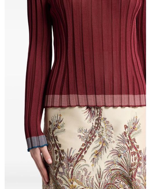 Etro Red Ribbed Polo Top
