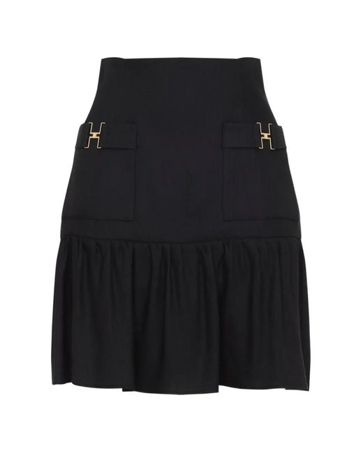 Elisabetta Franchi Black Front-Pockets Ruffled Mini Skirt