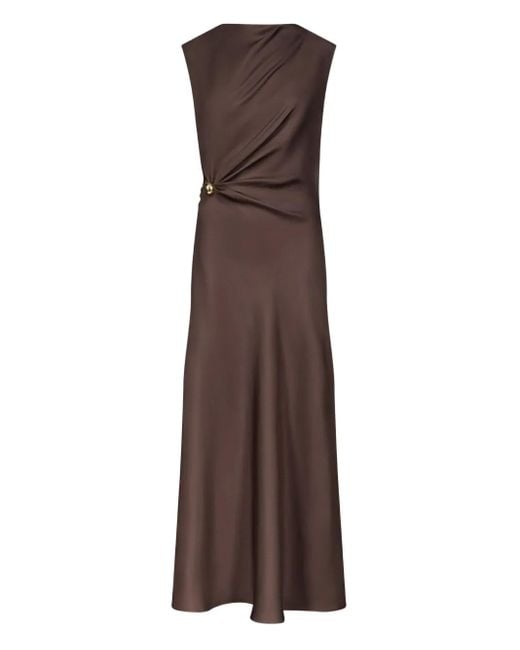 Loulou de Saison Brown Roan Draped Metal-Ornament Midi Dress