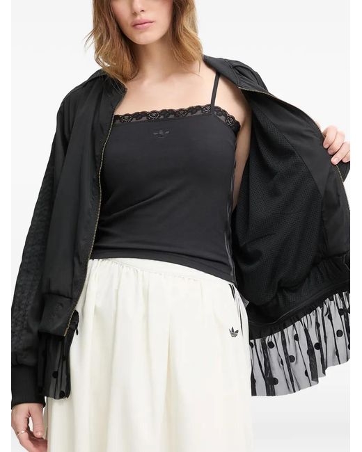 Adidas Black Polka-Dot Sheer-Trim Bomber Jacket