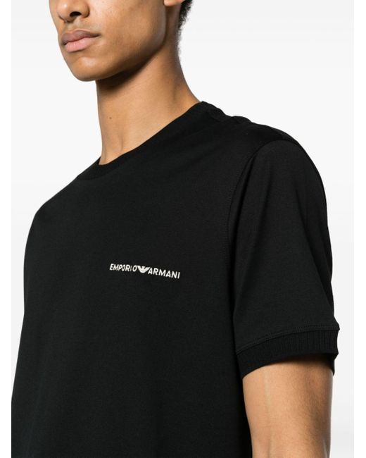 Emporio Armani Black Embroidered-Logo Cotton T-Shirt for men