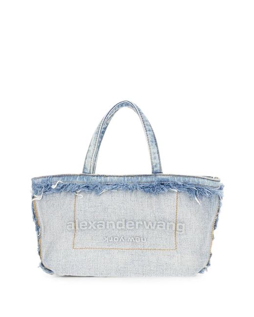Alexander Wang Blue Frayed Denim Tote Bag