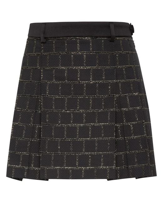 Philipp Plein Black Sartorial Pleated Jacquard Miniskirt