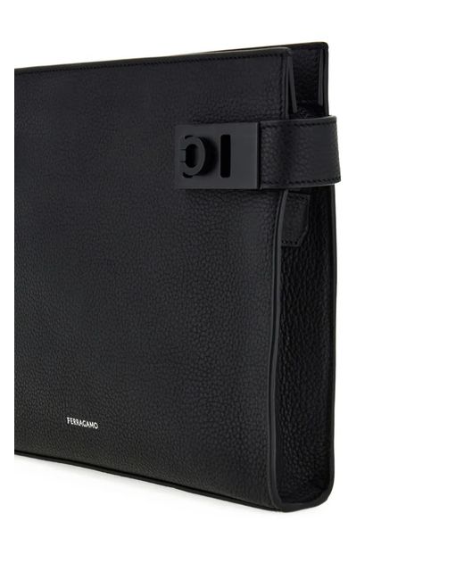 Ferragamo Black Logo-Print Clutch Bag for men