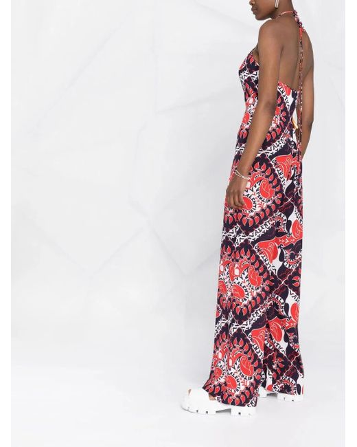 Valentino Garavani Red Archive Manifesto Bandana Print Silk Jumpsuit
