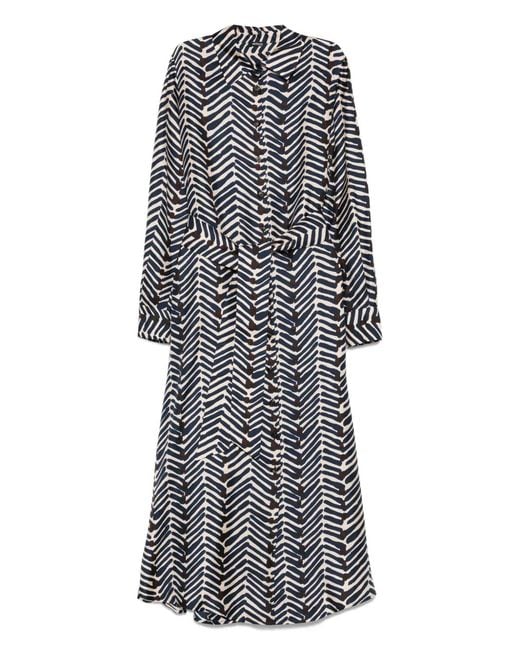 Kiton Gray Geometric-Print Belted Shirt Dress
