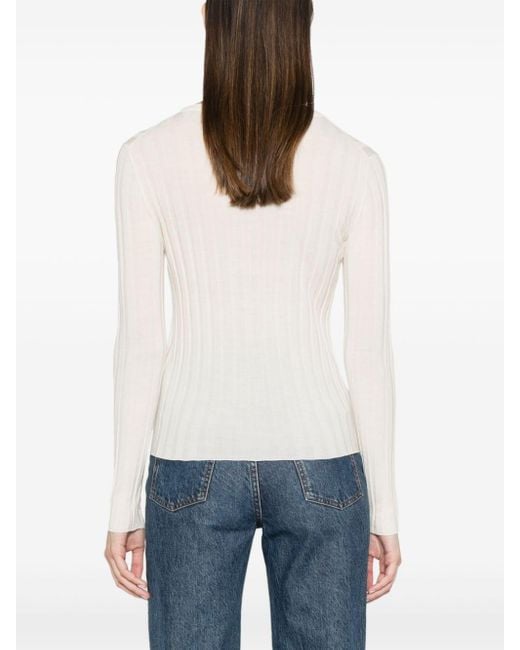 Allude White Virgin-wool Ribbed Jumper