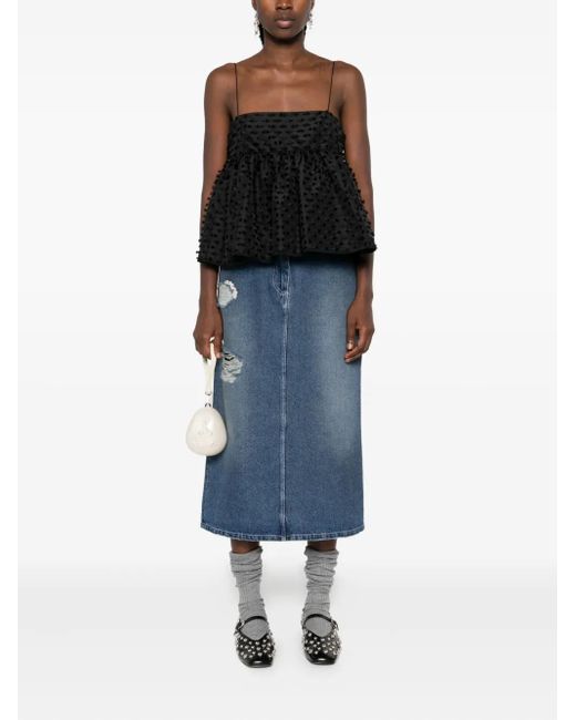 Simone Rocha Blue Distressed-Effect Midi Skirt