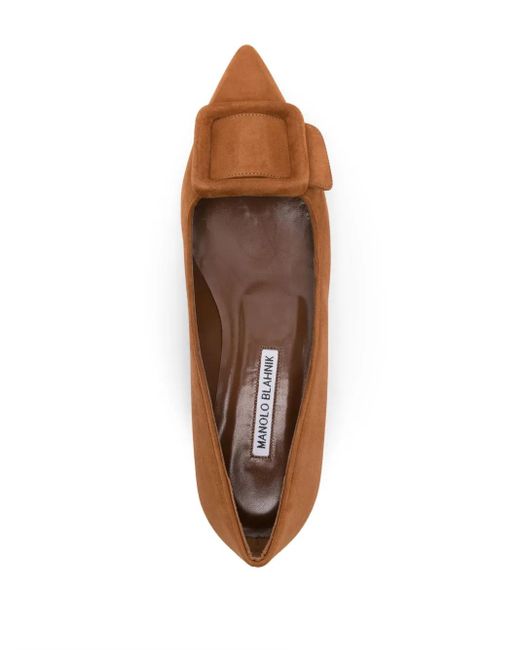 Manolo Blahnik Brown Maysale Flat Pumps