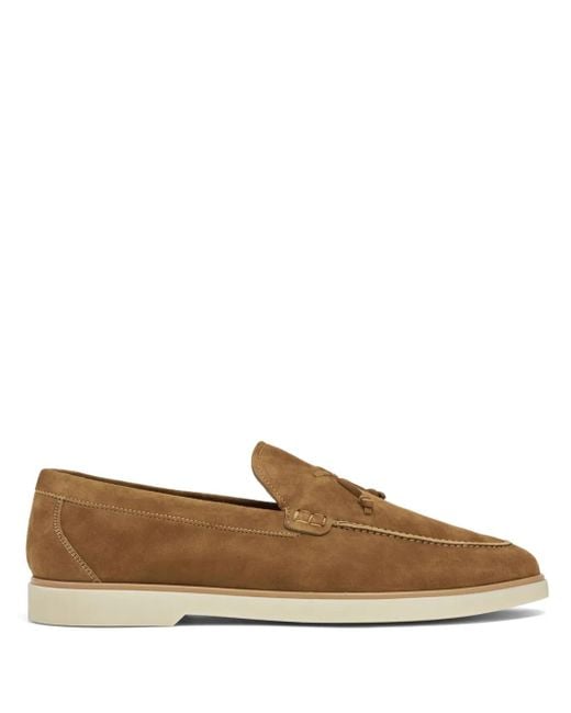 Magnanni Shoes Brown Almond-Toe Suede Loafers for men