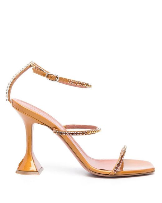 AMINA MUADDI Gilda Crystal-embellishment Sandals in Brown | Lyst