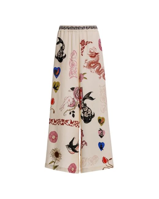 Agua Bendita White Winter Matches Printed Trousers