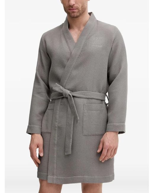 Cristiano Ronaldo CR7 Gray Waffle-Effect Logo-Embroidered Robe for men