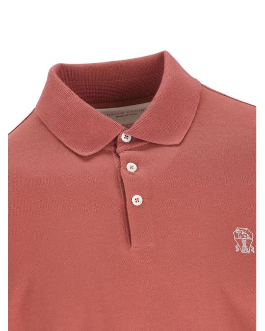 Brunello Cucinelli Red Logo Polo Shirt for men