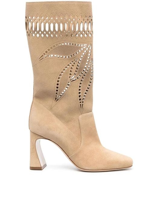 Alberta Ferretti Natural 90Mm Perforated Suede Ankle Boots
