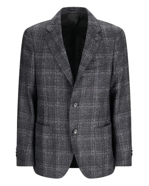 Lardini Black Single-Breasted Check-Print Blazer for men
