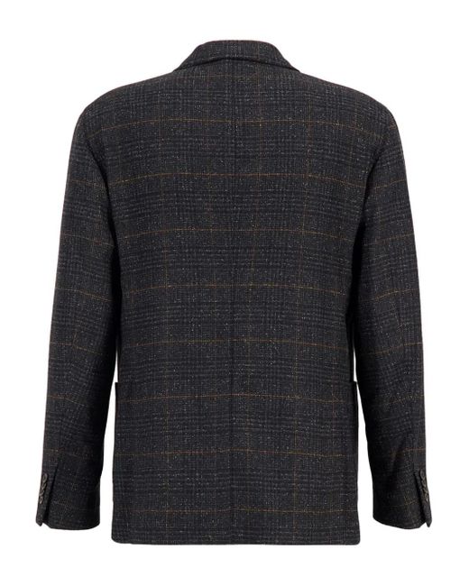 Boglioli Black Double-Breasted Checked Blazer for men