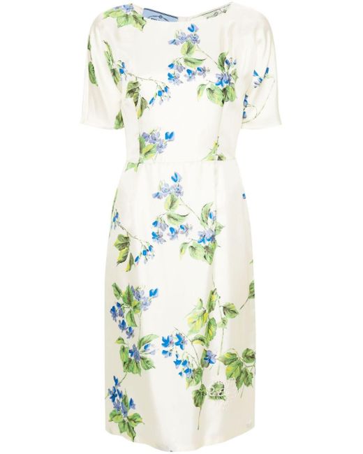 Prada Green Twill-Kleid mit Blumen-Print