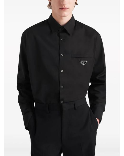 Camisa Con Logo Triangular Prada de hombre de color Black