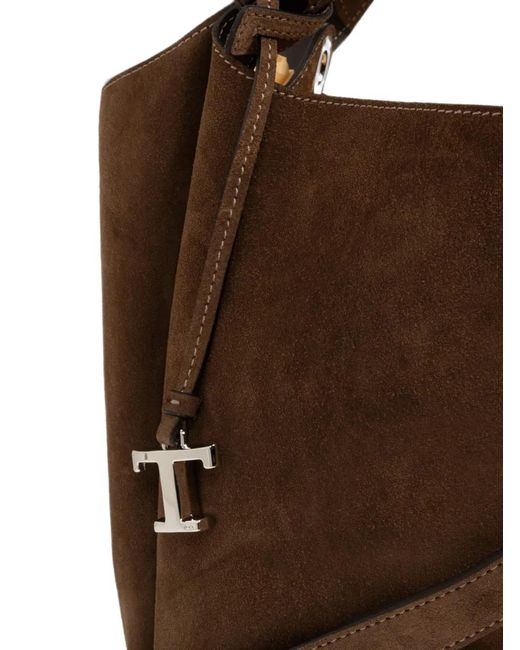 Tod's Brown T Timeless Suede Tote Bag