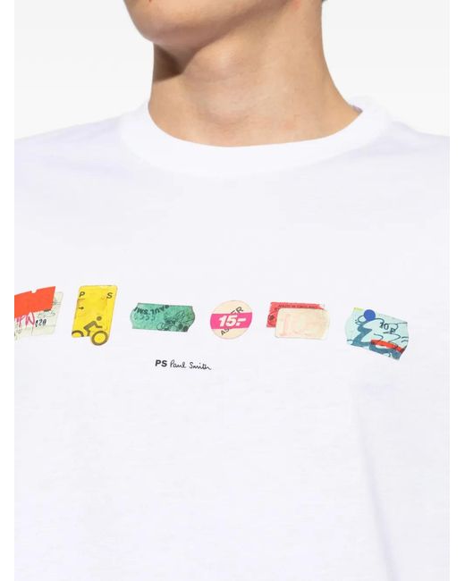 Paul Smith White Stickers Graphic-Print T-Shirt for men
