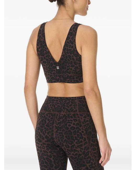Sweaty Betty Black Ultimate Studio Yoga Voop Leopard-Print Sports Bra