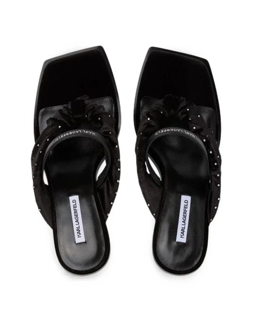 Karl Lagerfeld Black Crystal-Embellished Ruched Sandals