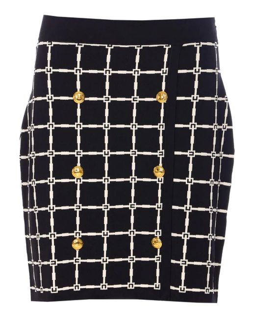 Elisabetta Franchi Mini-Rok Met Knopen En Patroon in het Blue