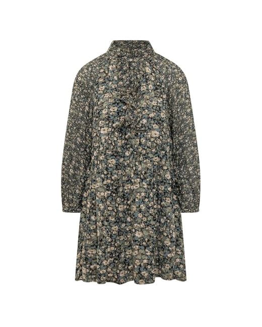 Ba&sh Gray Kimia Ruffled Floral-Print Mini Dress