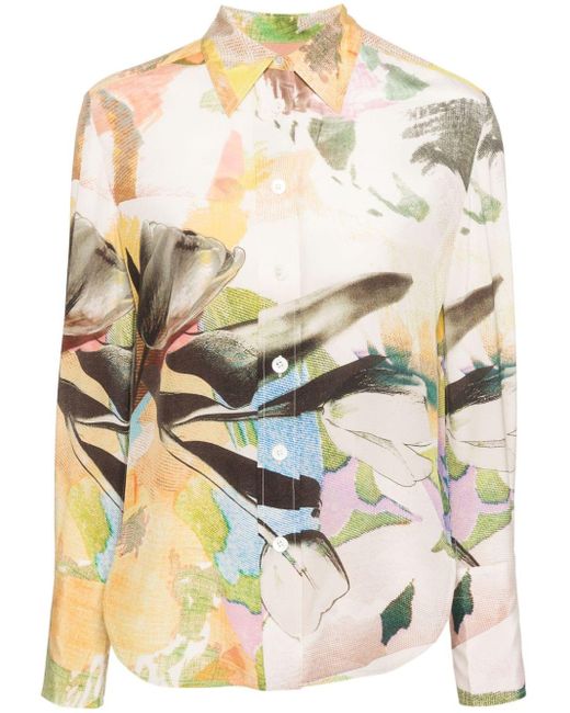Paul Smith Green Floral Collage Silk Shirt