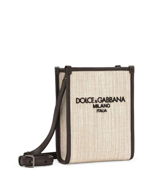 Dolce & Gabbana Natural Small Logo-embroidered Canvas Shoulder Bag for men
