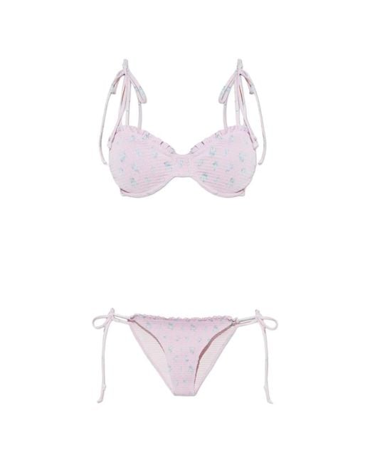 LoveShackFancy White Bikini Volanté À Fleurs