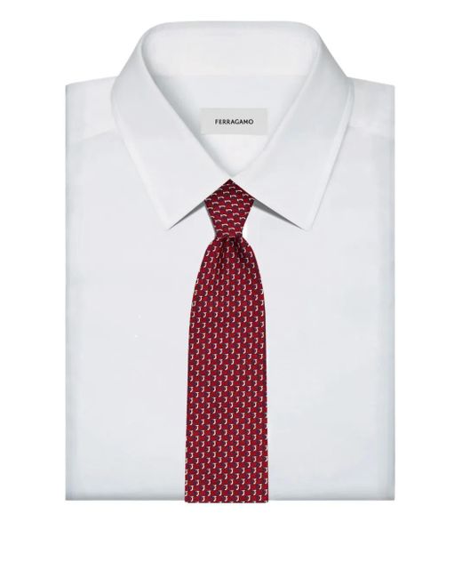 Ferragamo Red Gancini-Pattern Silk Tie for men