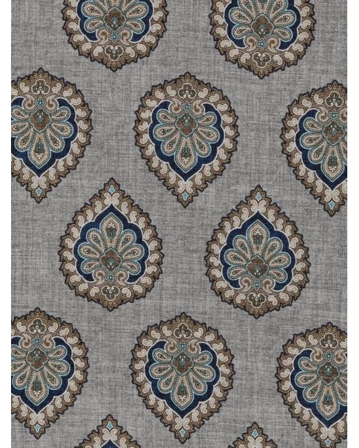 Dell'Oglio Gray Fringed Patterned Scarf for men