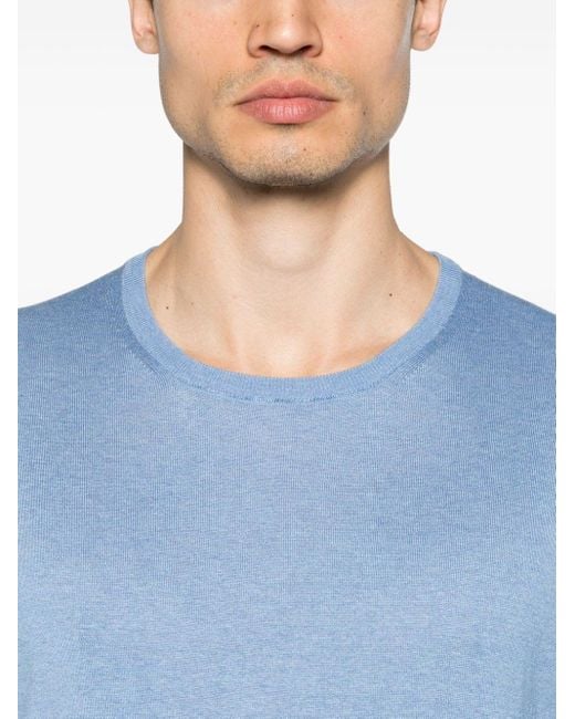 Barba Napoli Fein gestricktes Seiden-T-Shirt in Blue für Herren