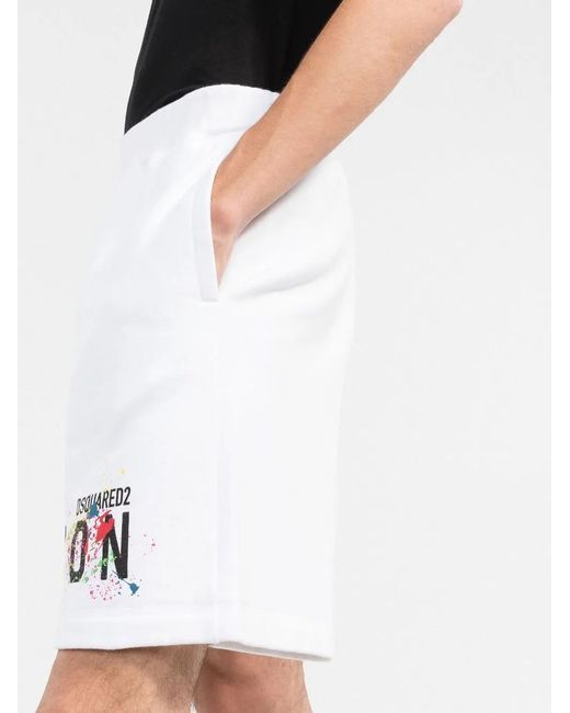 DSquared² White Icon Cotton Track Shorts for men