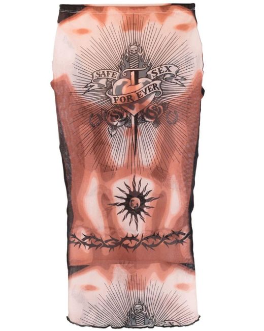Jupe en soie à imprimé trompe-l'œil Jean Paul Gaultier en coloris Pink