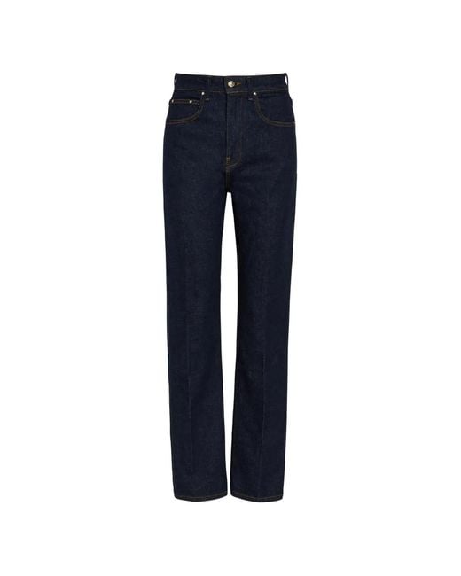 OSSOU Blue Contrast-Stitch Straight-Leg Jeans
