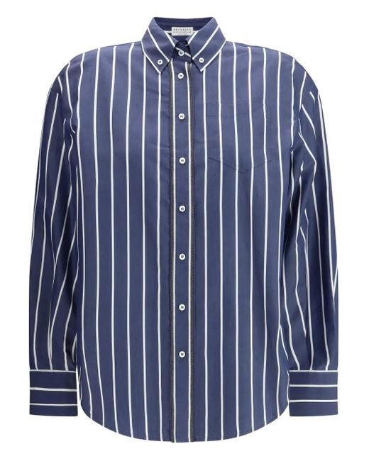 Brunello Cucinelli Gestreept Blouse Met Knoopsluiting in het Blue