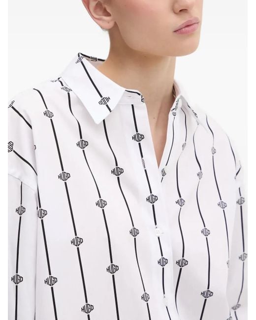 HUGO モノグラム ストライプ シャツ White
