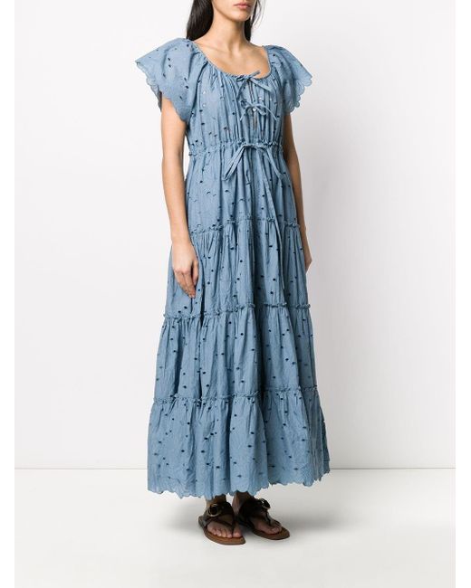 Innika Choo Tiered Broderie-anglaise Cotton Dress in Blue - Save 25% - Lyst