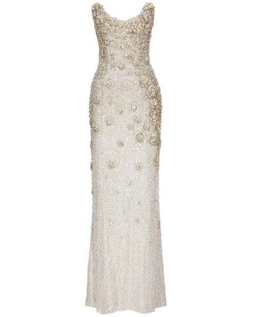 Oscar de la Renta White Crystal-embellished Strapless Gown