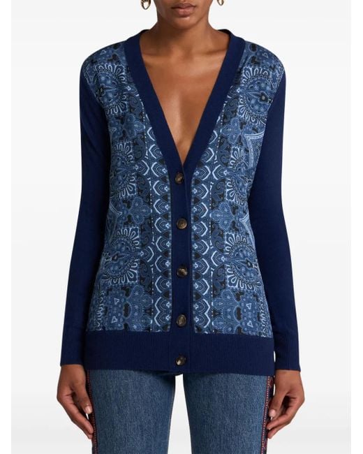 Etro Blue Cardigan With Decorative Pattern