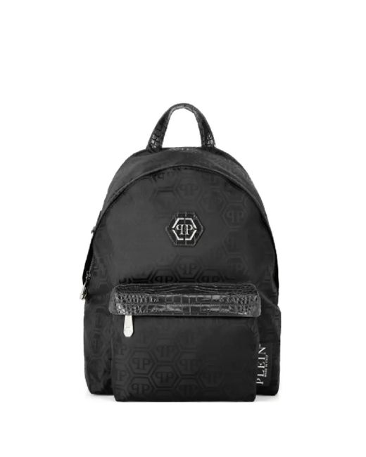 Philipp Plein Black Monogram Crocodile-Skin Backpack for men