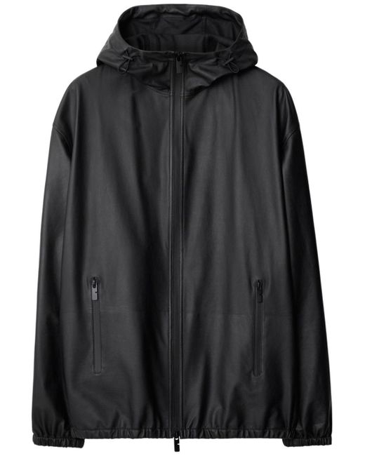 Burberry Black Hooded Leather Jacket for men