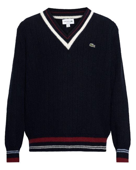 Lacoste Blue Crocodile-Patch Wool Jumper for men