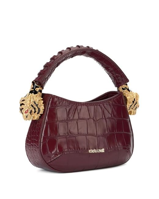 Roberto Cavalli Purple Mini Roar Tiger-Head Crocodile-Effect Shoulder Bag